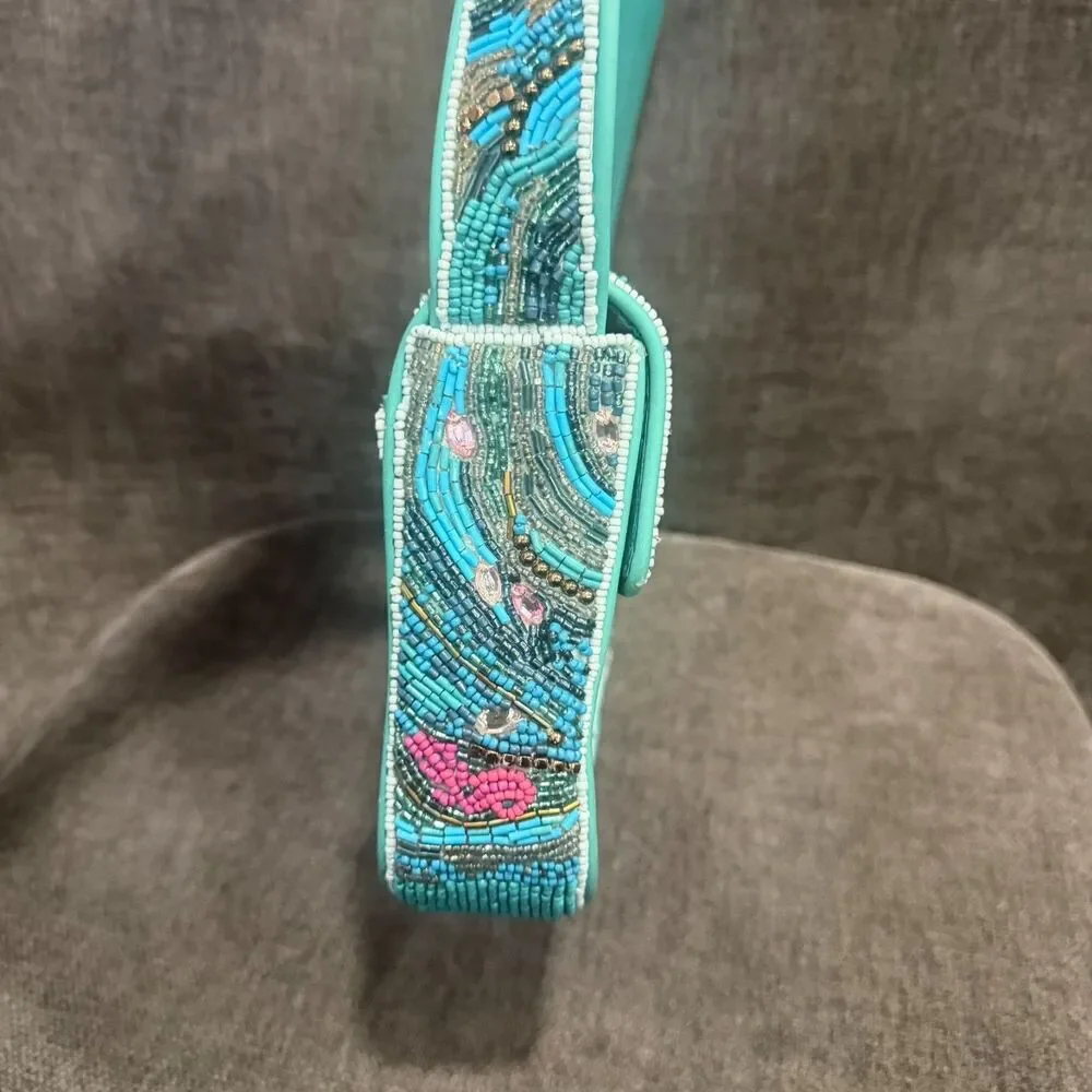 STAUD Beaded Tidal Wave Tommy Shoulder Bag Blue SAMPLE New